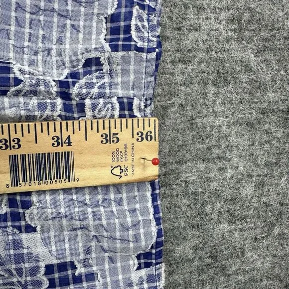 ANTHROPOLOGIE Kaftan Blouse Woman One Size Blue Floral Tie Front Flowy Sheer - Picture 13 of 13